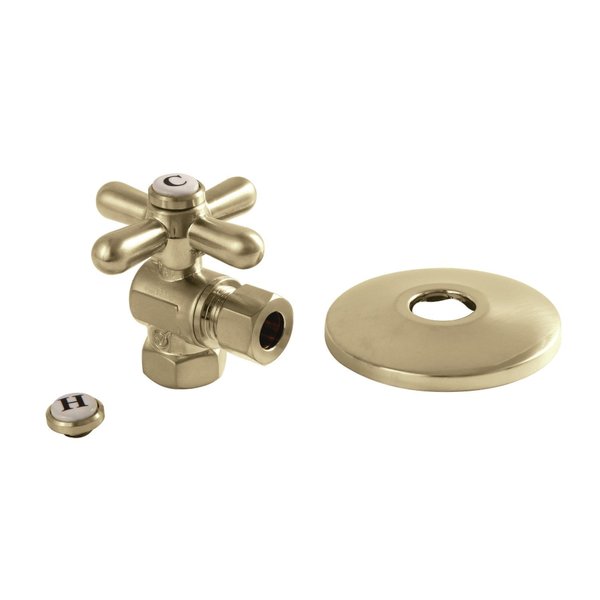 Kingston Brass CC33107XK 3/8-Inch IPS X 3/8-Inch OD Comp Quarter-Turn Angle Stop Valve with Flange, Brushed Brass CC33107XK